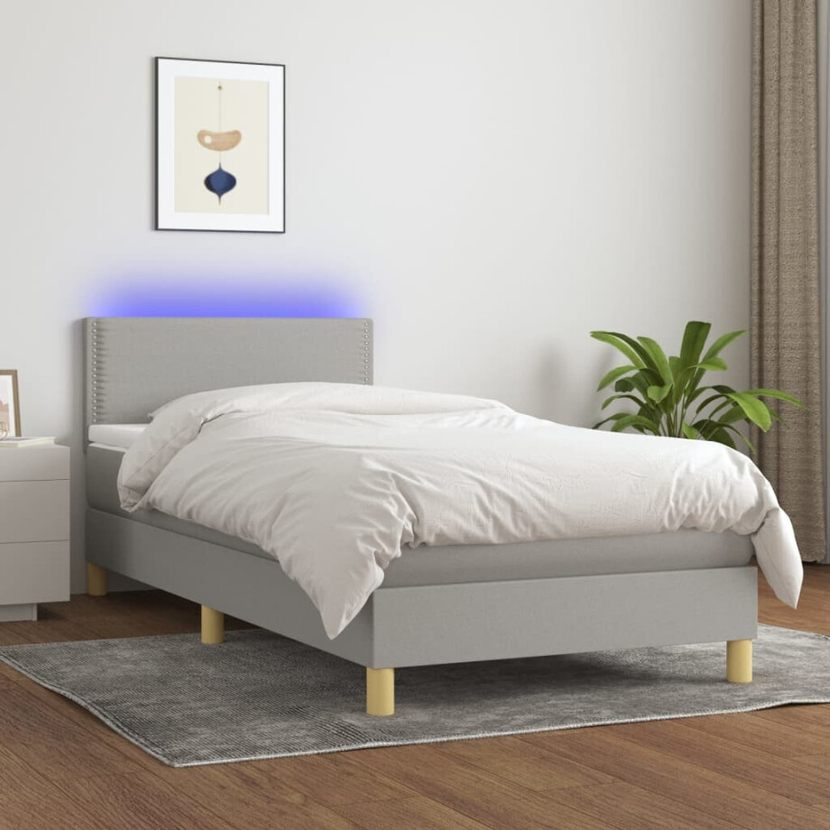 vidaXL Boxspring met matras en LED stof lichtgrijs 80x200 cm afbeelding 1