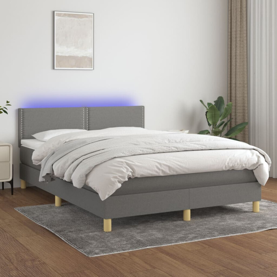 vidaXL Boxspring met matras en LED stof donkergrijs 140x200 cm vidaXL Boxspring met matras en LED stof donkergrijs 140x200 cm afbeelding 1
