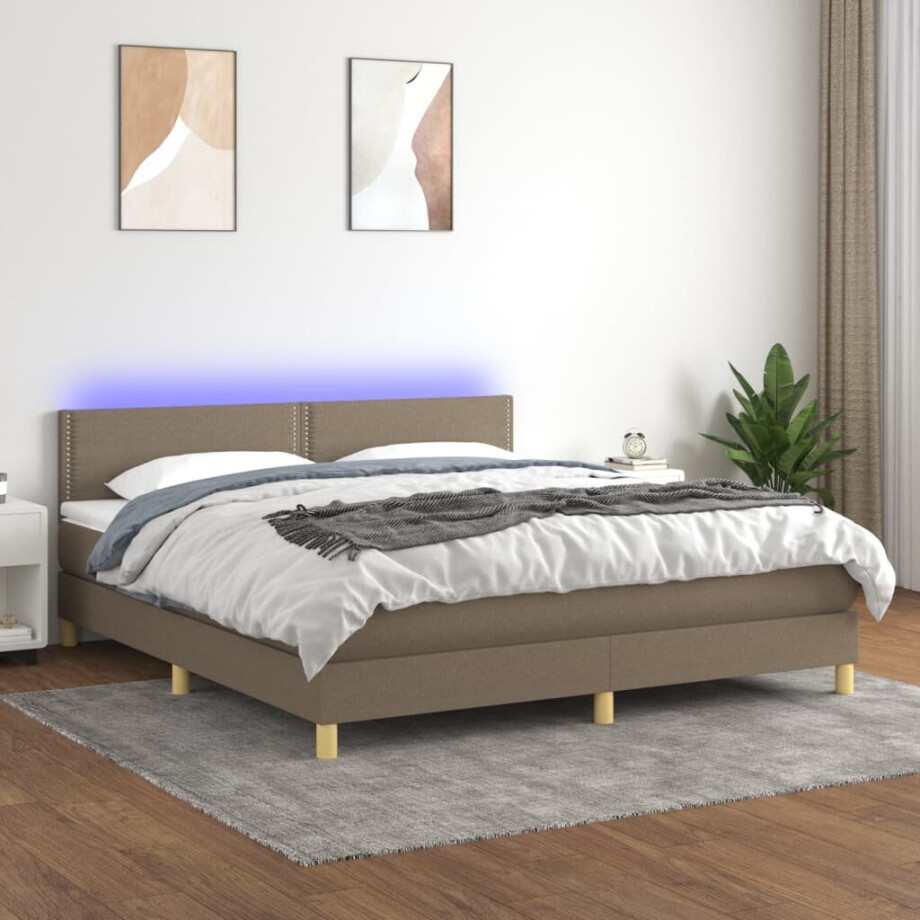vidaXL Boxspring met matras en LED stof taupe 180x200 cm afbeelding 1