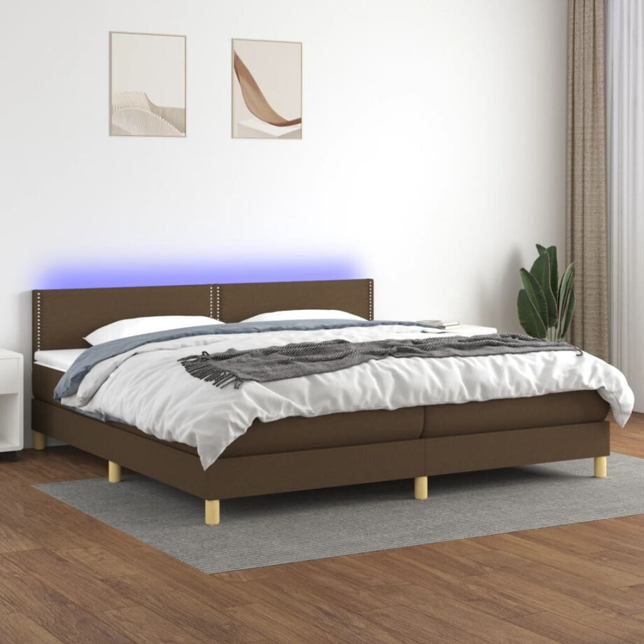 vidaXL Boxspring met matras en LED stof donkerbruin 200x200 cm vidaXL Boxspring met matras en LED stof donkerbruin 200x200 cm afbeelding 1