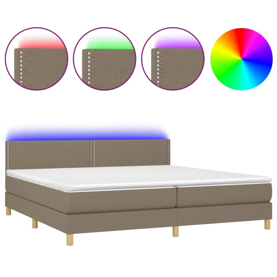 vidaXL Boxspring met matras en LED stof taupe 200x200 cm afbeelding 1
