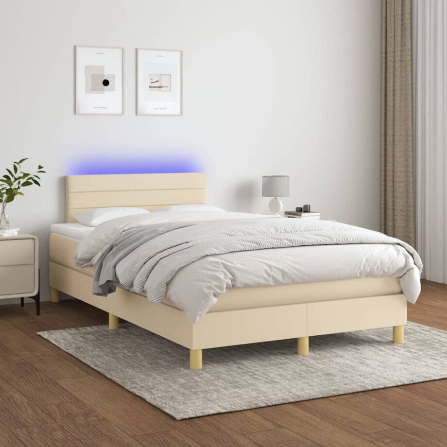 vidaXL Boxspring met matras en LED stof crèmekleurig 120x200 cm afbeelding 1