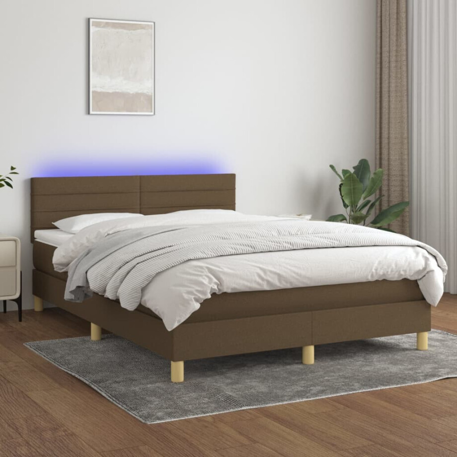 vidaXL Boxspring met matras en LED stof donkerbruin 140x200 cm vidaXL Boxspring met matras en LED stof donkerbruin 140x200 cm afbeelding 1