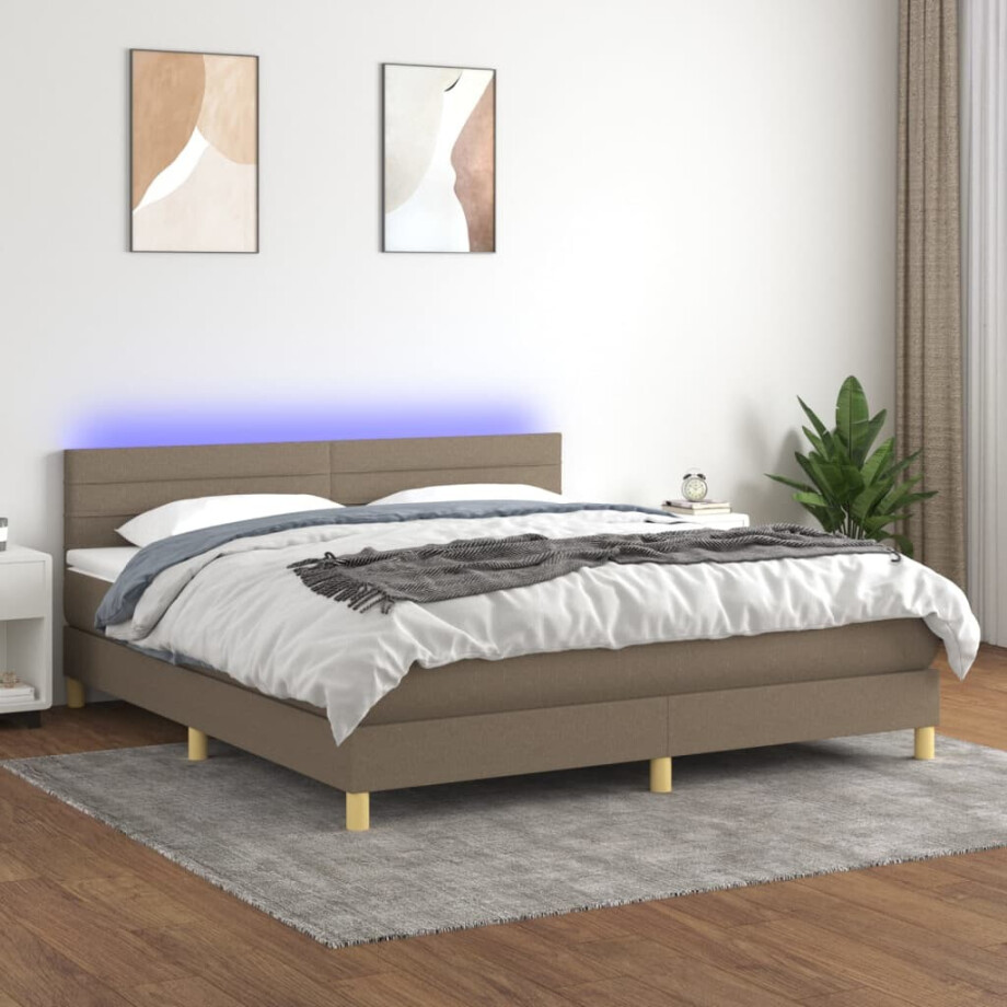 vidaXL Boxspring met matras en LED stof taupe 180x200 cm vidaXL Boxspring met matras en LED stof taupe 180x200 cm afbeelding 1