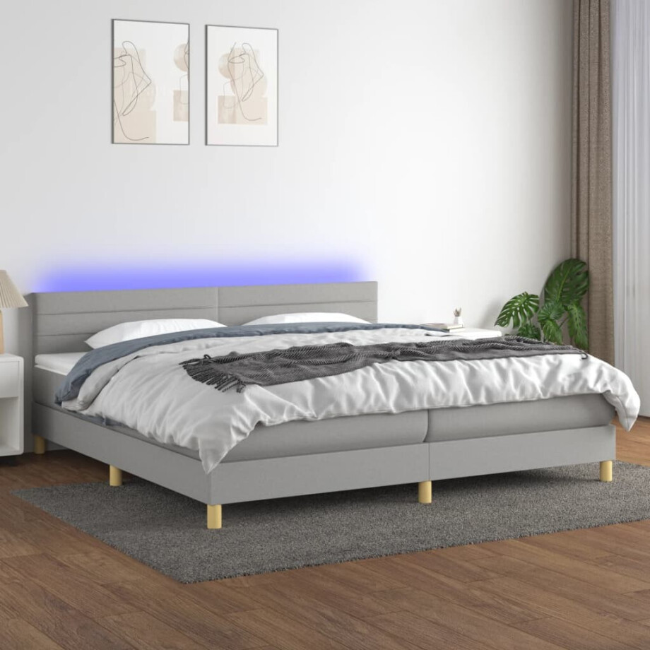 vidaXL Boxspring met matras en LED stof lichtgrijs 200x200 cm vidaXL Boxspring met matras en LED stof lichtgrijs 200x200 cm afbeelding 1