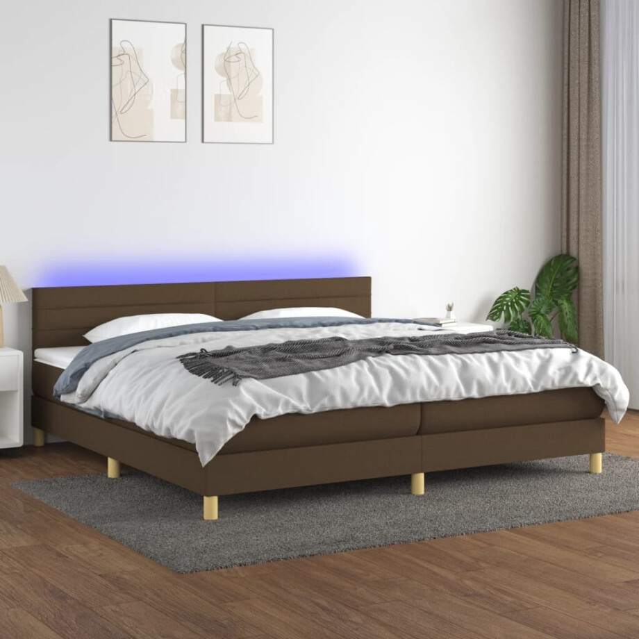 vidaXL Boxspring met matras en LED stof donkerbruin 200x200 cm vidaXL Boxspring met matras en LED stof donkerbruin 200x200 cm afbeelding 1