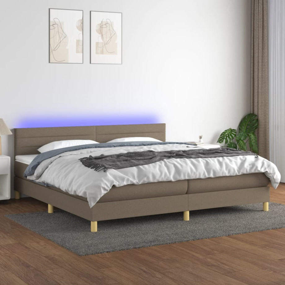 vidaXL Boxspring met matras en LED stof taupe 200x200 cm afbeelding 1