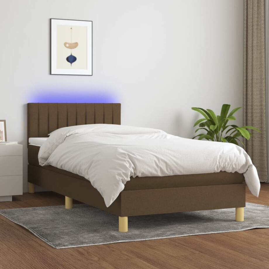 vidaXL Boxspring met matras en LED stof donkerbruin 90x190 cm vidaXL Boxspring met matras en LED stof donkerbruin 90x190 cm afbeelding 1