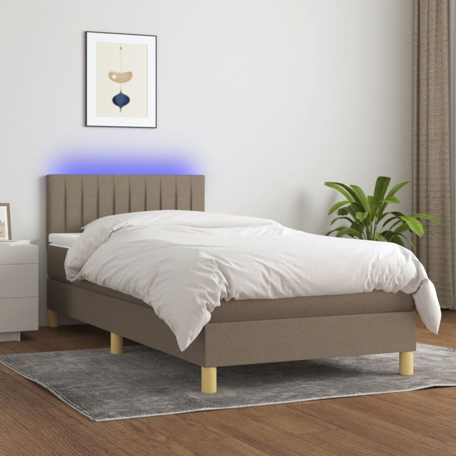 vidaXL Boxspring met matras en LED stof taupe 90x190 cm vidaXL Boxspring met matras en LED stof taupe 90x190 cm afbeelding 1