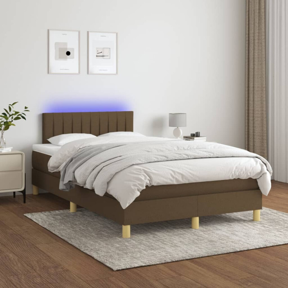 vidaXL Boxspring met matras en LED stof donkerbruin 120x200 cm vidaXL Boxspring met matras en LED stof donkerbruin 120x200 cm afbeelding 1
