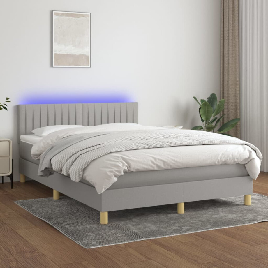 vidaXL Boxspring met matras en LED stof lichtgrijs 140x190 cm vidaXL Boxspring met matras en LED stof lichtgrijs 140x190 cm afbeelding 1