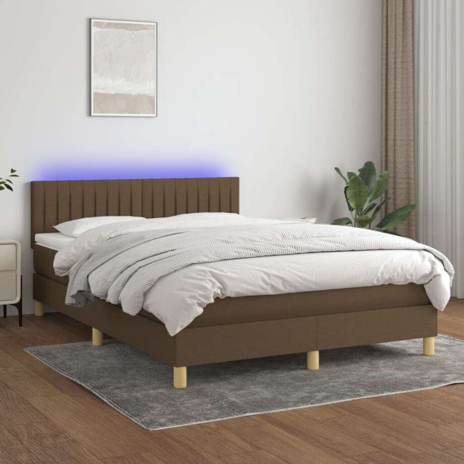 vidaXL Boxspring met matras en LED stof donkerbruin 140x200 cm vidaXL Boxspring met matras en LED stof donkerbruin 140x200 cm afbeelding 1