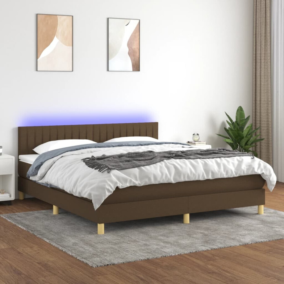 vidaXL Boxspring met matras en LED stof donkerbruin 160x200 cm vidaXL Boxspring met matras en LED stof donkerbruin 160x200 cm afbeelding 1
