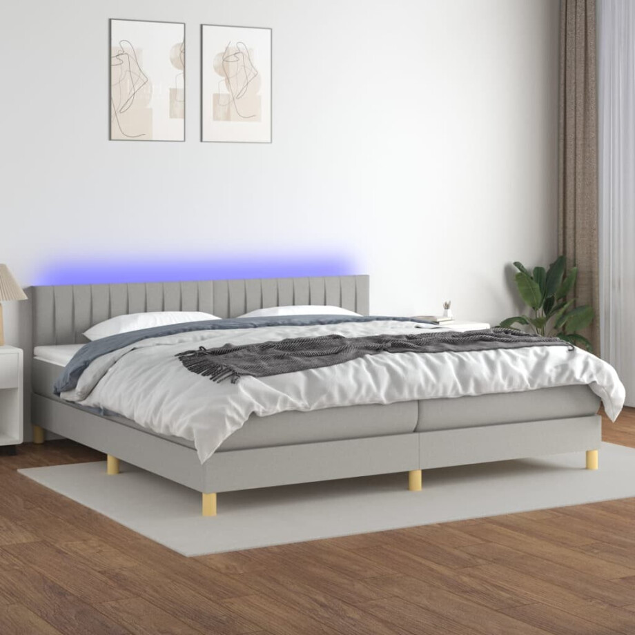 vidaXL Boxspring met matras en LED stof lichtgrijs 200x200 cm vidaXL Boxspring met matras en LED stof lichtgrijs 200x200 cm afbeelding 1