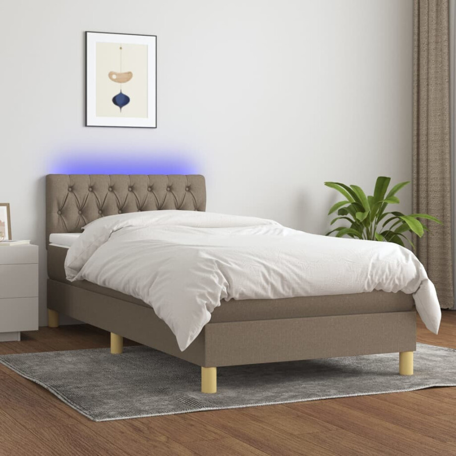 vidaXL Boxspring met matras en LED stof taupe 80x200 cm vidaXL Boxspring met matras en LED stof taupe 80x200 cm afbeelding 1