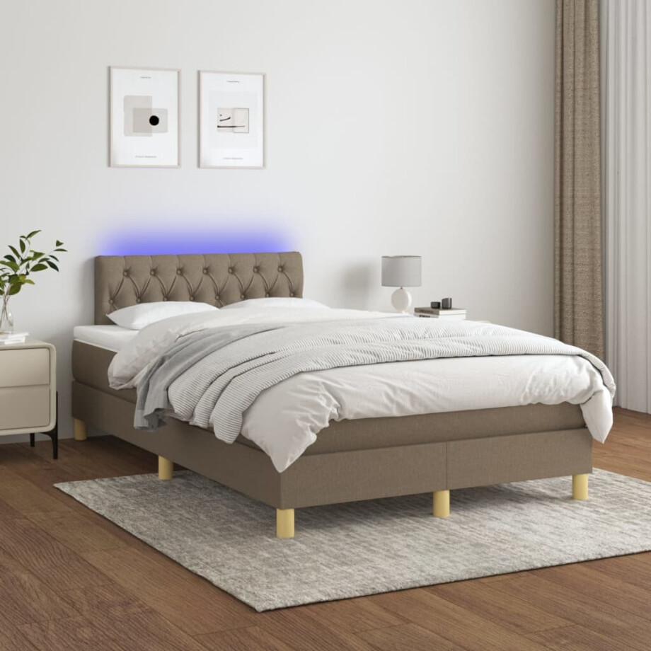 vidaXL Boxspring met matras en LED stof taupe 120x200 cm vidaXL Boxspring met matras en LED stof taupe 120x200 cm afbeelding 1