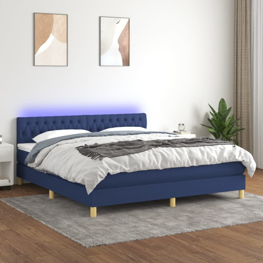 vidaXL Boxspring met matras en LED stof blauw 180x200 cm vidaXL Boxspring met matras en LED stof blauw 180x200 cm afbeelding 1