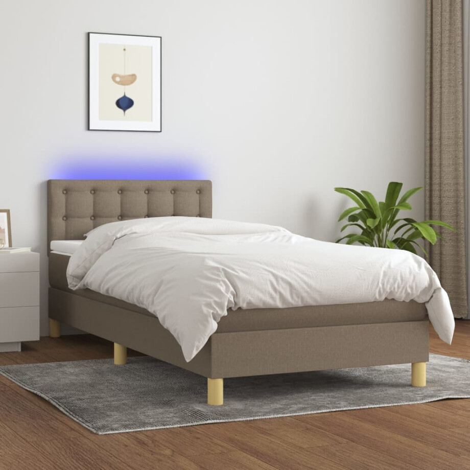 vidaXL Boxspring met matras en LED stof taupe 90x190 cm afbeelding 1