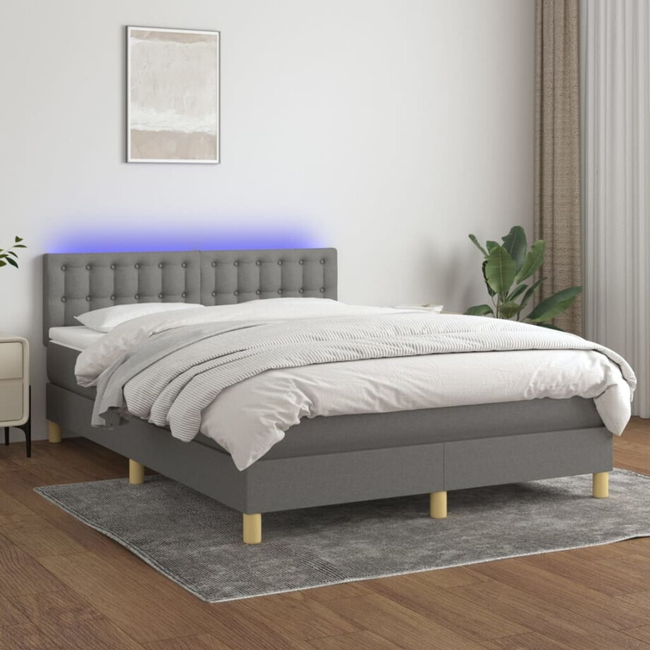 vidaXL Boxspring met matras en LED stof donkergrijs 140x200 cm vidaXL Boxspring met matras en LED stof donkergrijs 140x200 cm afbeelding 1