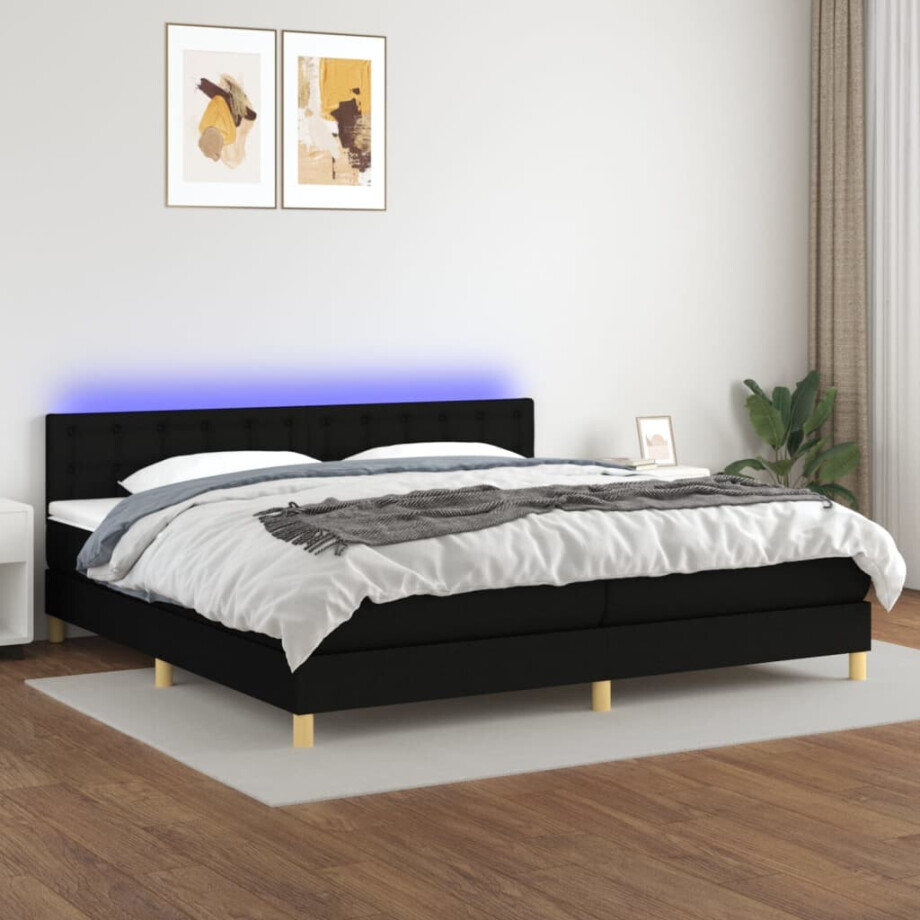 vidaXL Boxspring met matras en LED stof zwart 200x200 cm vidaXL Boxspring met matras en LED stof zwart 200x200 cm afbeelding 1