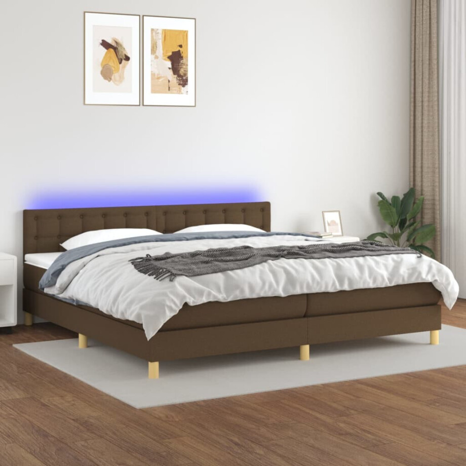 vidaXL Boxspring met matras en LED stof donkerbruin 200x200 cm vidaXL Boxspring met matras en LED stof donkerbruin 200x200 cm afbeelding 1
