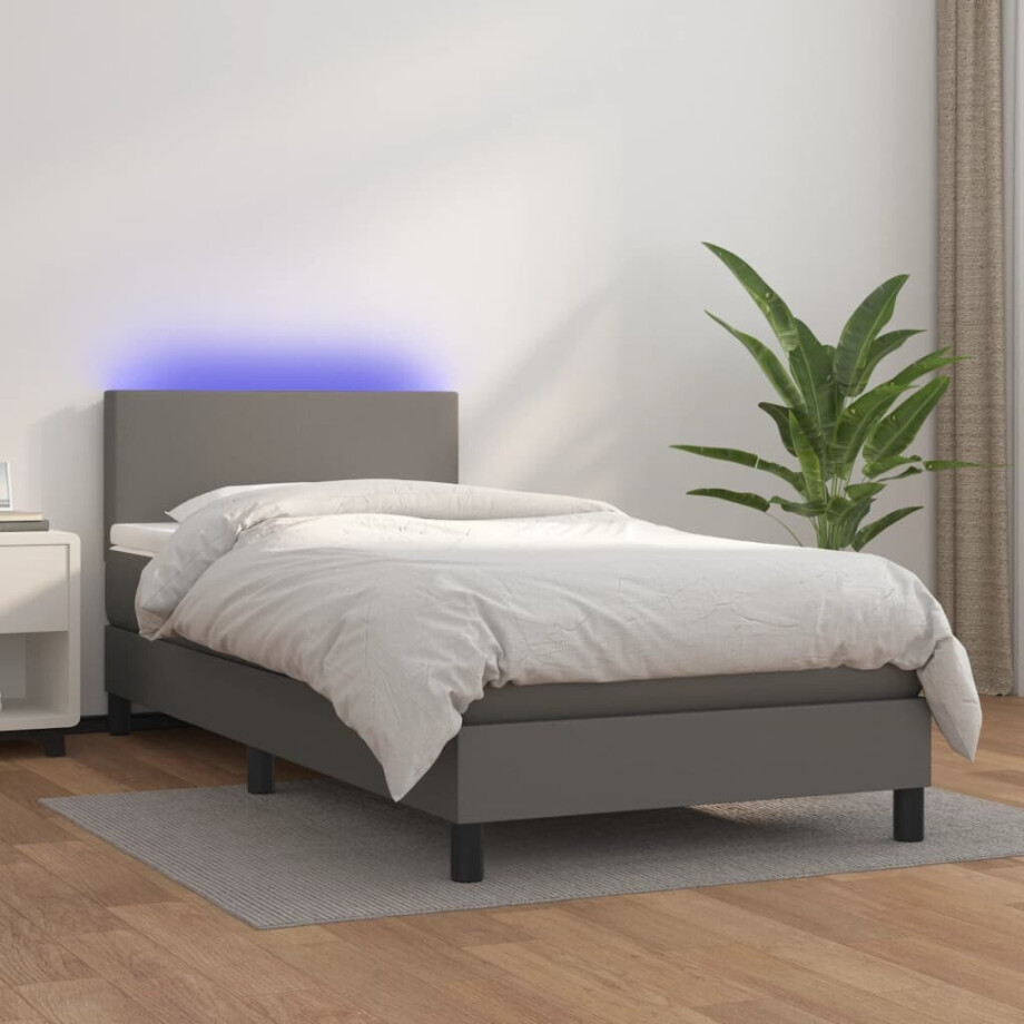 vidaXL Boxspring met matras en LED kunstleer grijs 80x200 cm vidaXL Boxspring met matras en LED kunstleer grijs 80x200 cm afbeelding 1