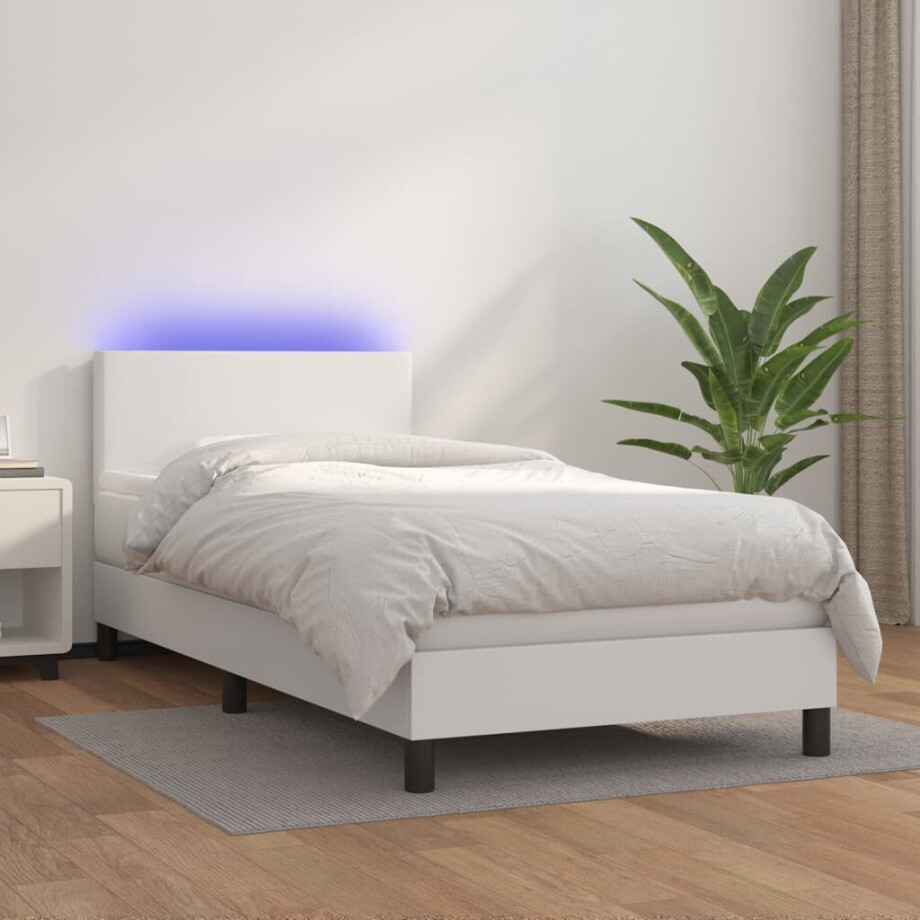 vidaXL Boxspring met matras en LED kunstleer wit 90x190 cm vidaXL Boxspring met matras en LED kunstleer wit 90x190 cm afbeelding 1