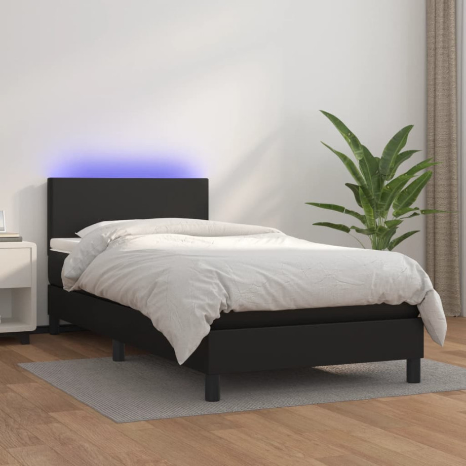 vidaXL Boxspring met matras en LED kunstleer zwart 100x200 cm afbeelding 1