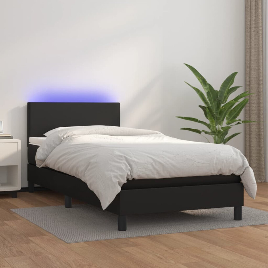 vidaXL Boxspring met matras en LED kunstleer zwart 100x200 cm vidaXL Boxspring met matras en LED kunstleer zwart 100x200 cm afbeelding 1