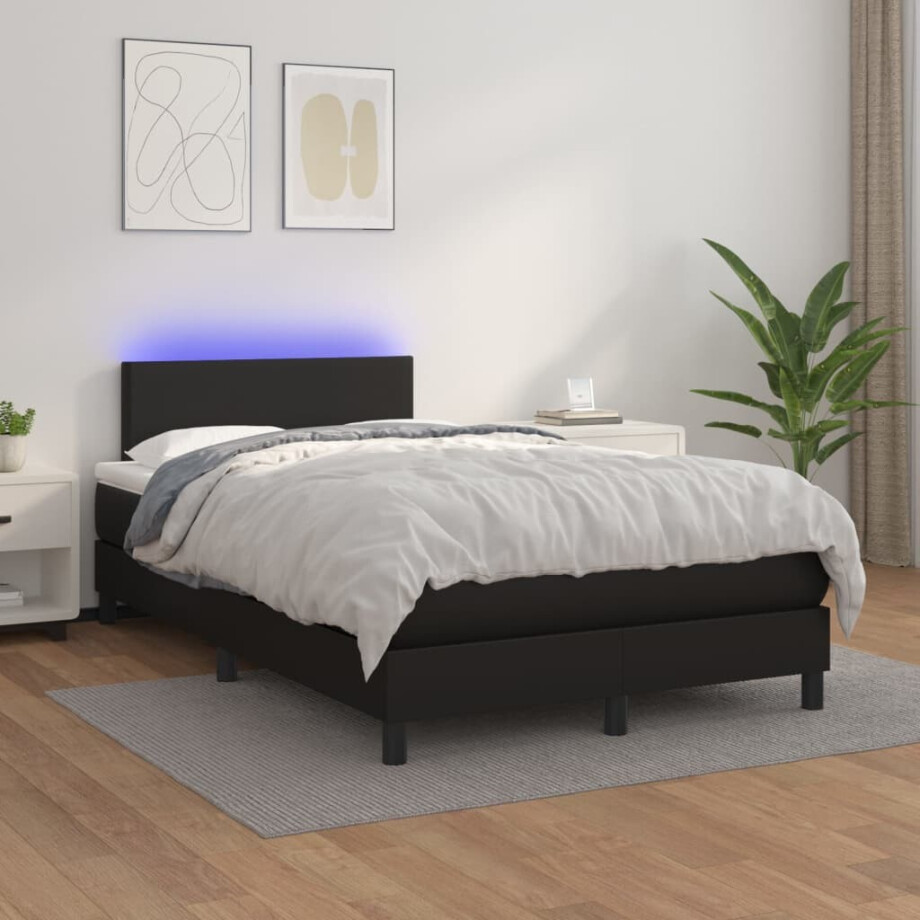 vidaXL Boxspring met matras en LED kunstleer zwart 120x200 cm vidaXL Boxspring met matras en LED kunstleer zwart 120x200 cm afbeelding 1