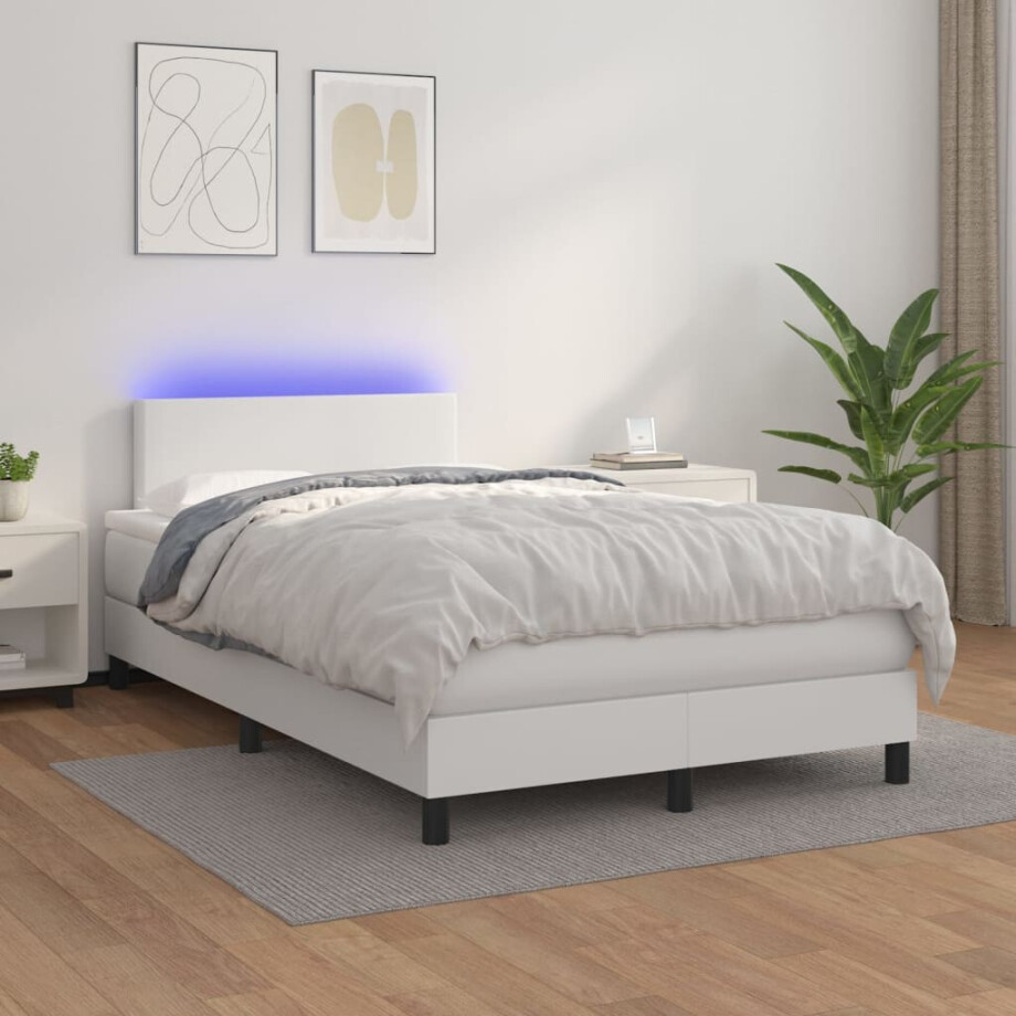 vidaXL Boxspring met matras en LED kunstleer wit 120x200 cm vidaXL Boxspring met matras en LED kunstleer wit 120x200 cm afbeelding 1