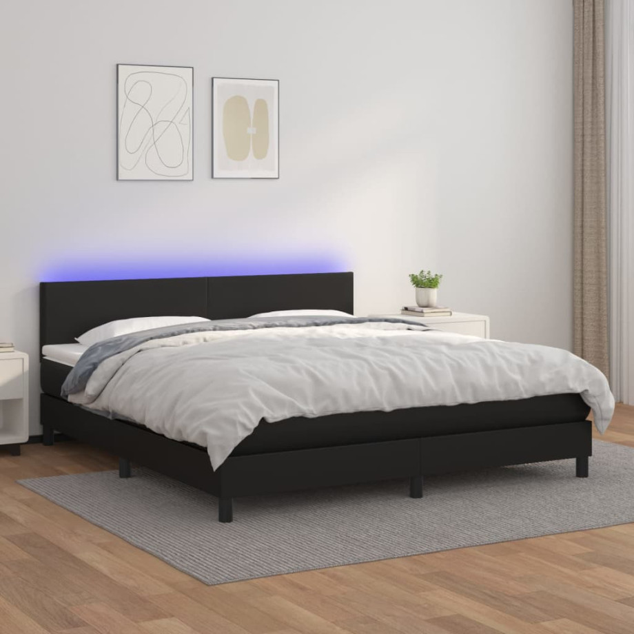vidaXL Boxspring met matras en LED kunstleer zwart 160x200 cm afbeelding 1
