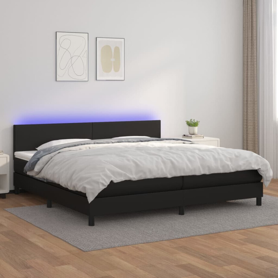 vidaXL Boxspring met matras en LED kunstleer zwart 200x200 cm vidaXL Boxspring met matras en LED kunstleer zwart 200x200 cm afbeelding 1