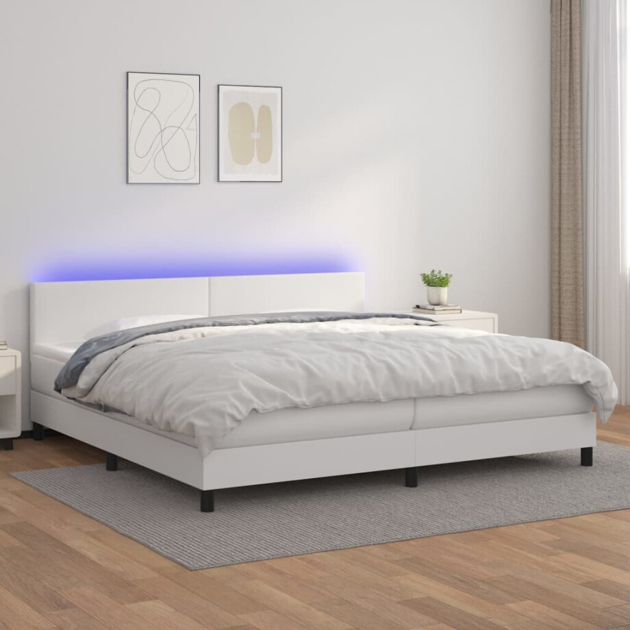 vidaXL Boxspring met matras en LED kunstleer wit 200x200 cm vidaXL Boxspring met matras en LED kunstleer wit 200x200 cm afbeelding 1