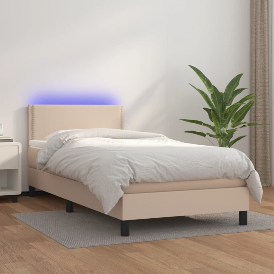 vidaXL Boxspring met matras en LED kunstleer cappuccinokleur 80x200 cm vidaXL Boxspring met matras en LED kunstleer cappuccinokleur 80x200 cm afbeelding 1