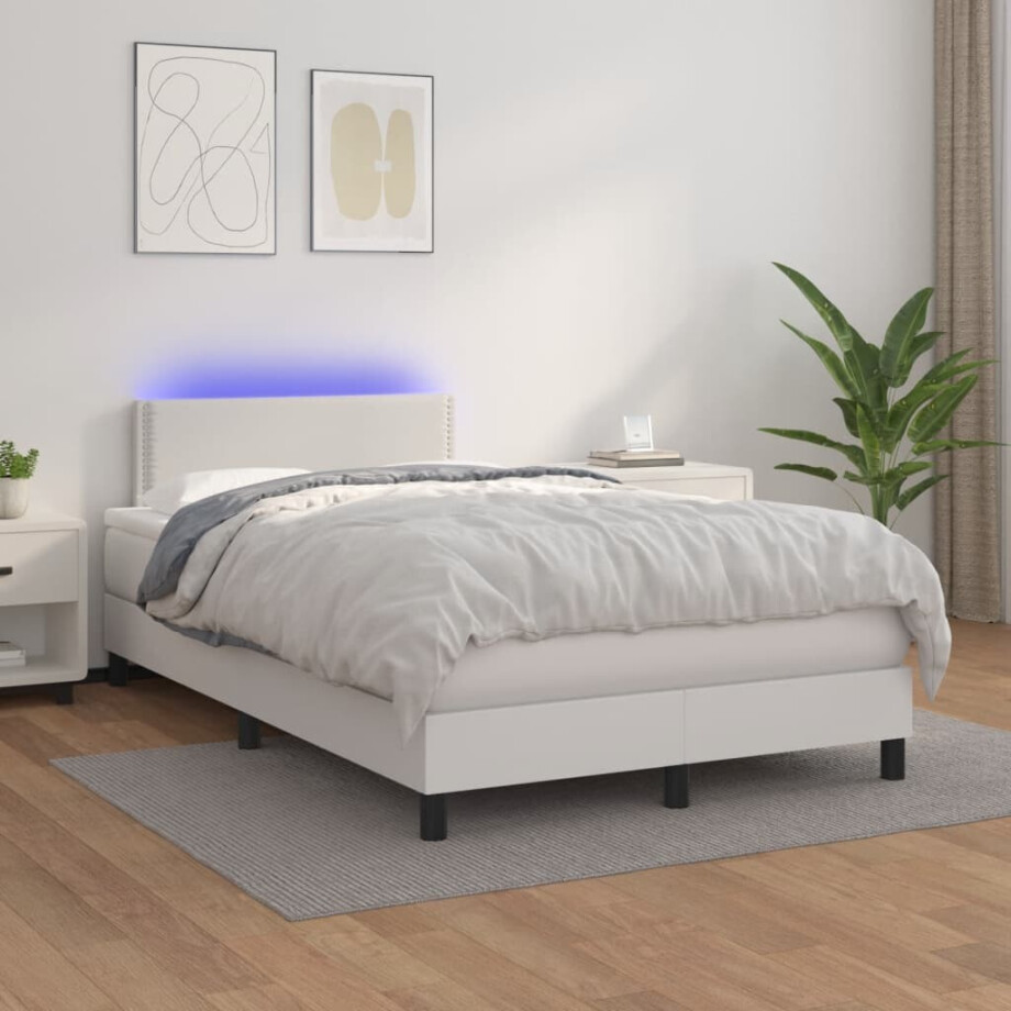 vidaXL Boxspring met matras en LED kunstleer wit 120x200 cm afbeelding 1