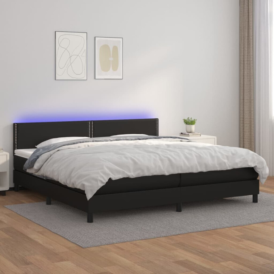 vidaXL Boxspring met matras en LED kunstleer zwart 200x200 cm vidaXL Boxspring met matras en LED kunstleer zwart 200x200 cm afbeelding 1