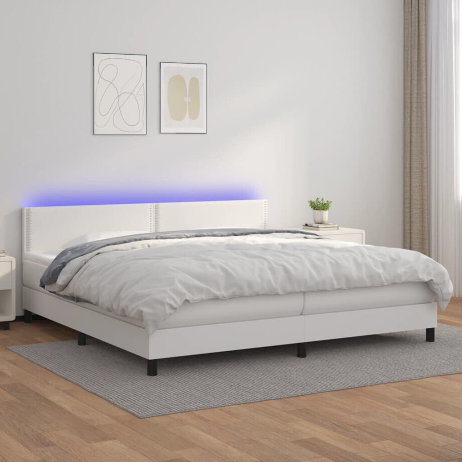 vidaXL Boxspring met matras en LED kunstleer wit 200x200 cm vidaXL Boxspring met matras en LED kunstleer wit 200x200 cm afbeelding 1