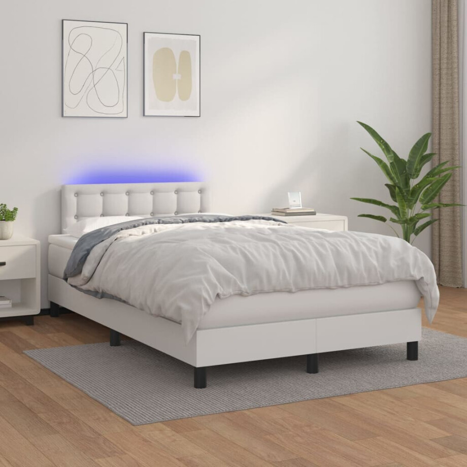 vidaXL Boxspring met matras en LED kunstleer wit 120x200 cm vidaXL Boxspring met matras en LED kunstleer wit 120x200 cm afbeelding 1