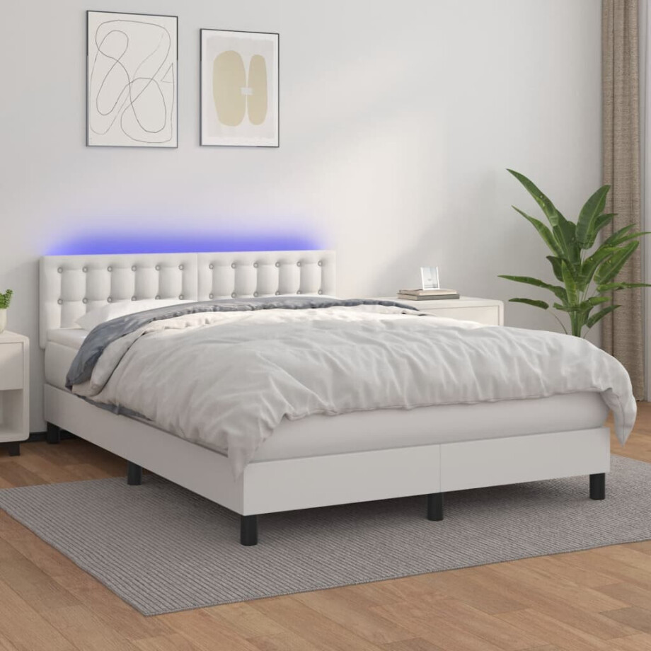 vidaXL Boxspring met matras en LED kunstleer zwart 140x190 cm vidaXL Boxspring met matras en LED kunstleer zwart 140x190 cm afbeelding 1