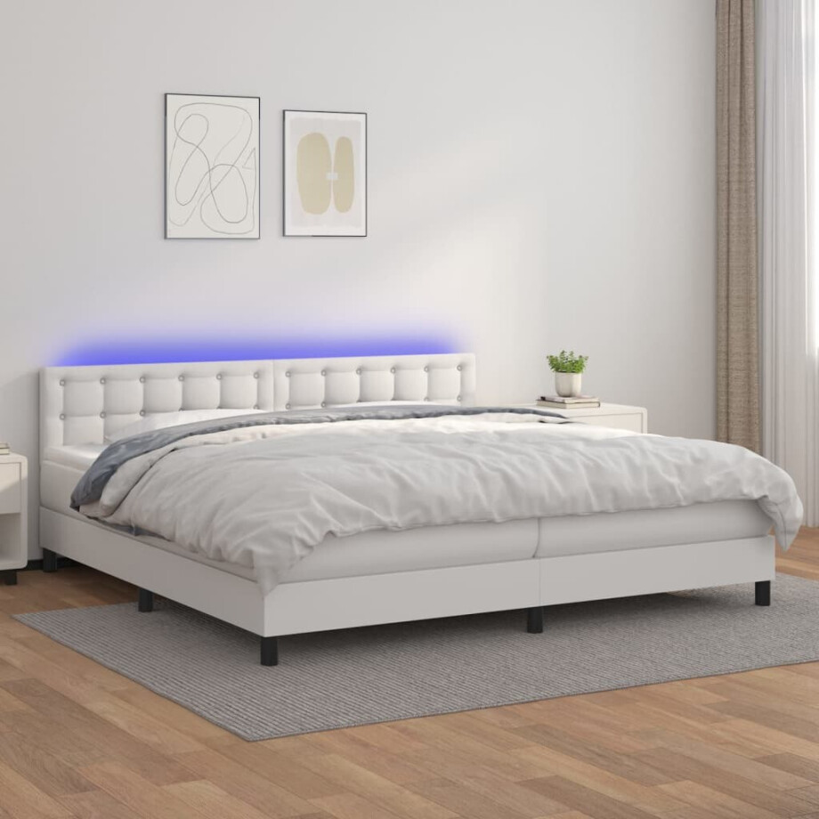 vidaXL Boxspring met matras en LED kunstleer wit 200x200 cm vidaXL Boxspring met matras en LED kunstleer wit 200x200 cm afbeelding 1