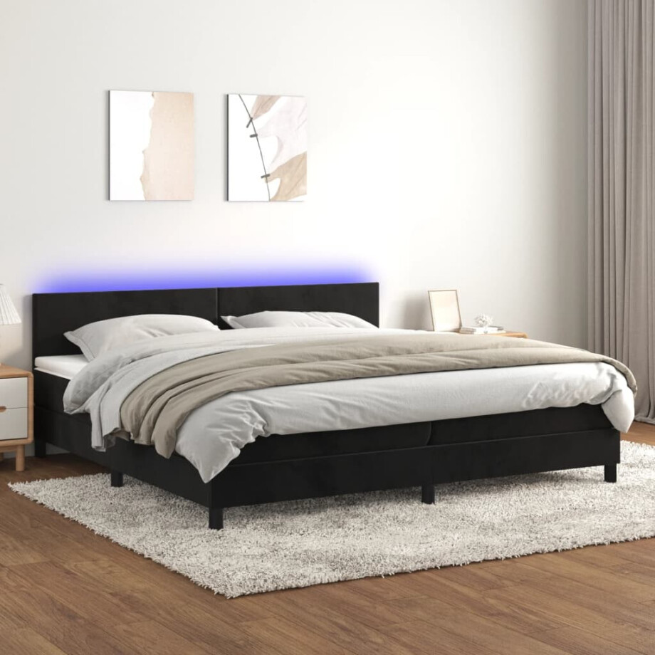 vidaXL Boxspring met matras en LED fluweel zwart 200x200 cm vidaXL Boxspring met matras en LED fluweel zwart 200x200 cm afbeelding 1