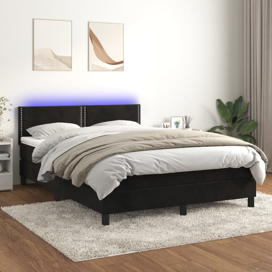vidaXL Boxspring met matras en LED fluweel zwart 140x190 cm vidaXL Boxspring met matras en LED fluweel zwart 140x190 cm afbeelding 1