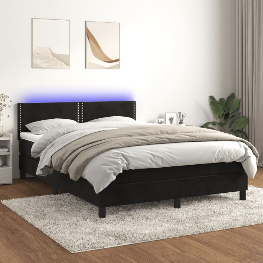 vidaXL Boxspring met matras en LED fluweel zwart 140x200 cm vidaXL Boxspring met matras en LED fluweel zwart 140x200 cm afbeelding 1