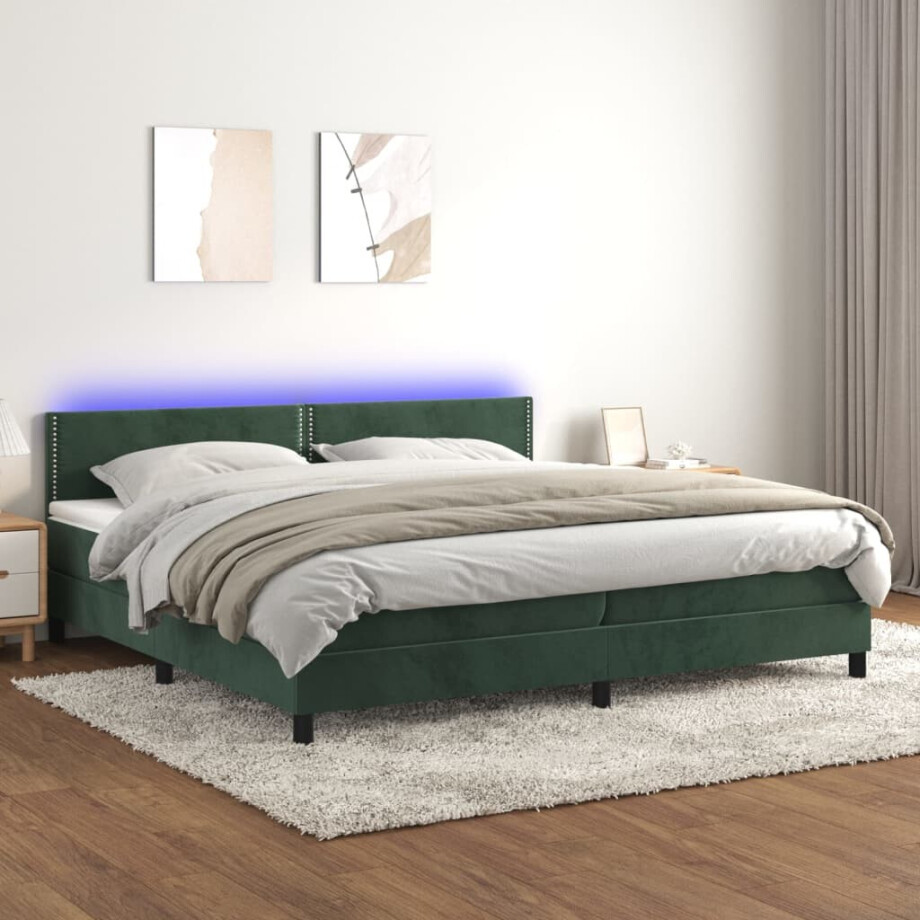 vidaXL Boxspring met matras en LED fluweel donkergroen 200x200 cm vidaXL Boxspring met matras en LED fluweel donkergroen 200x200 cm afbeelding 1