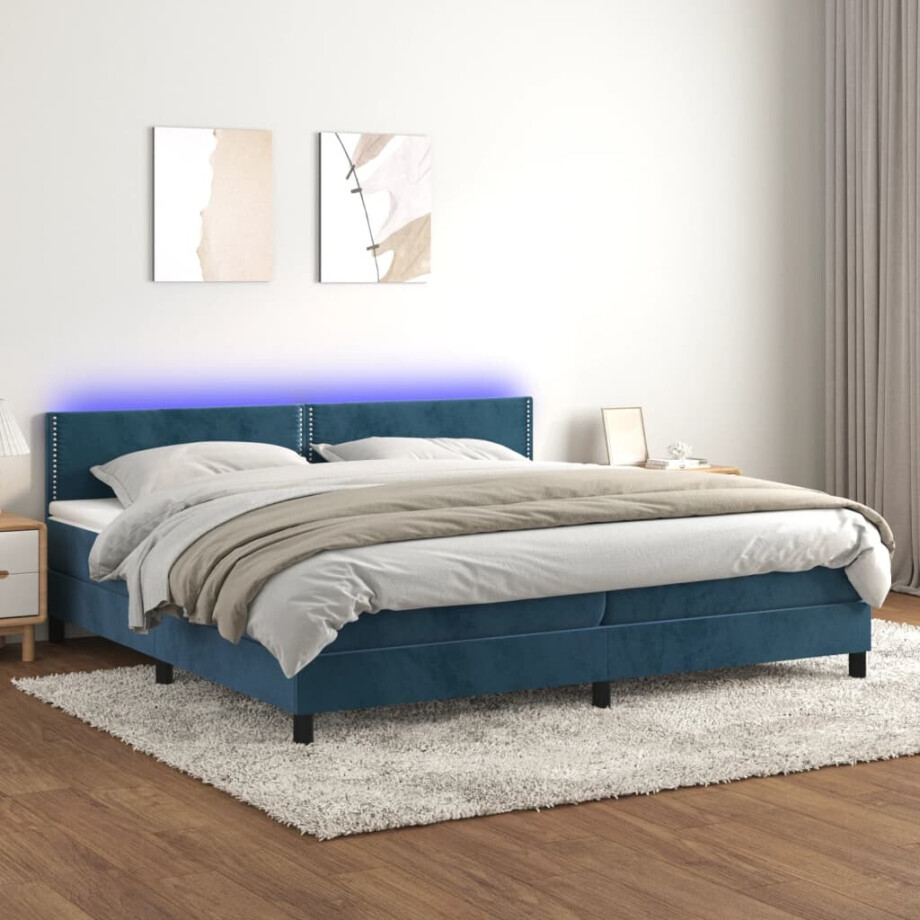 vidaXL Boxspring met matras en LED fluweel donkerblauw 200x200 cm vidaXL Boxspring met matras en LED fluweel donkerblauw 200x200 cm afbeelding 1