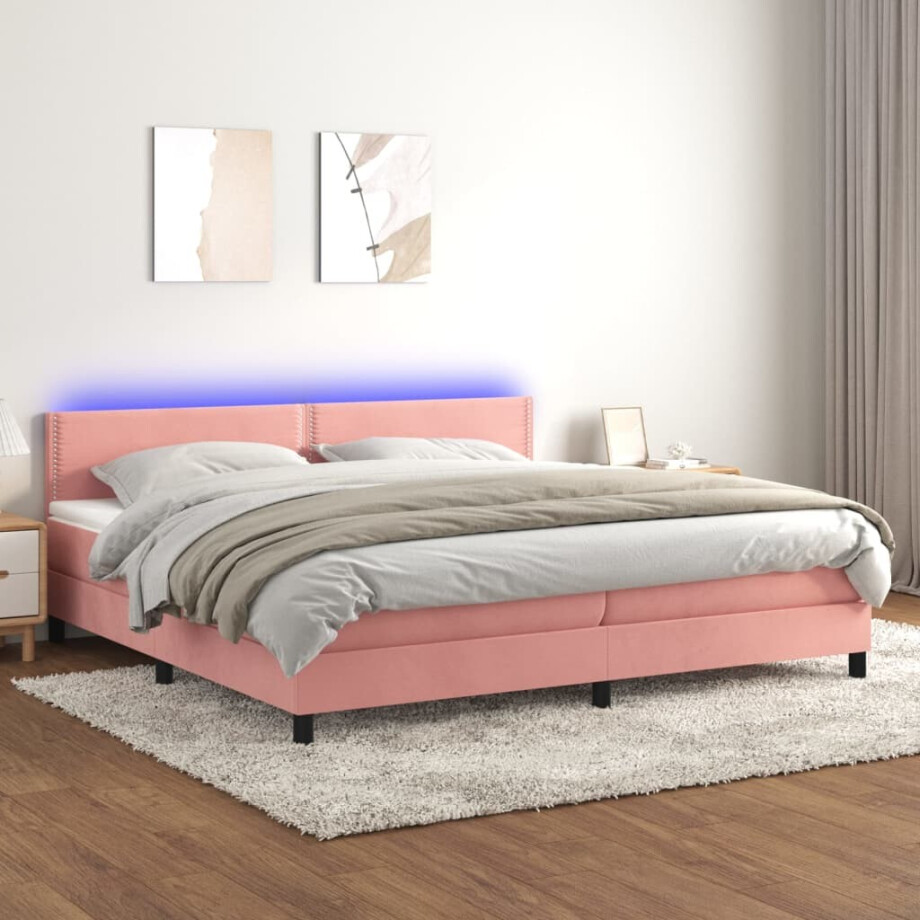 vidaXL Boxspring met matras en LED fluweel roze 200x200 cm vidaXL Boxspring met matras en LED fluweel roze 200x200 cm afbeelding 1
