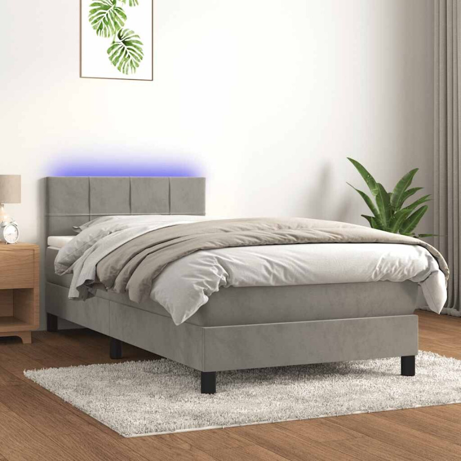 vidaXL Boxspring met matras en LED fluweel lichtgrijs 80x200 cm vidaXL Boxspring met matras en LED fluweel lichtgrijs 80x200 cm afbeelding 1