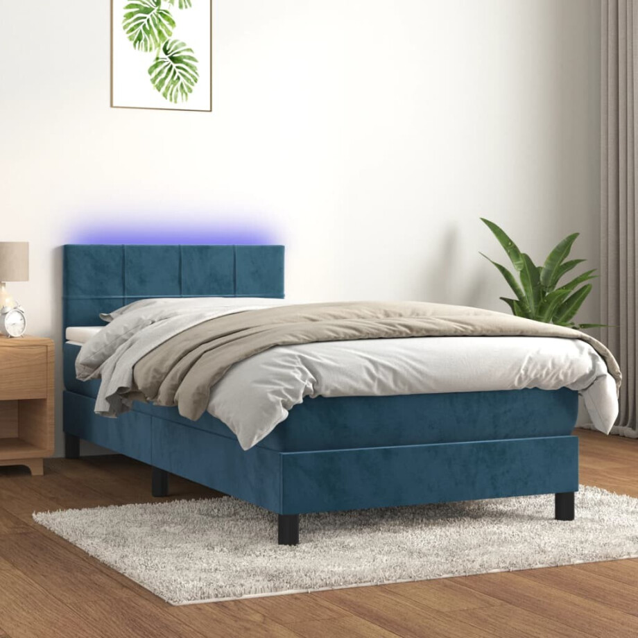 vidaXL Boxspring met matras en LED fluweel donkerblauw 80x200 cm vidaXL Boxspring met matras en LED fluweel donkerblauw 80x200 cm afbeelding 1