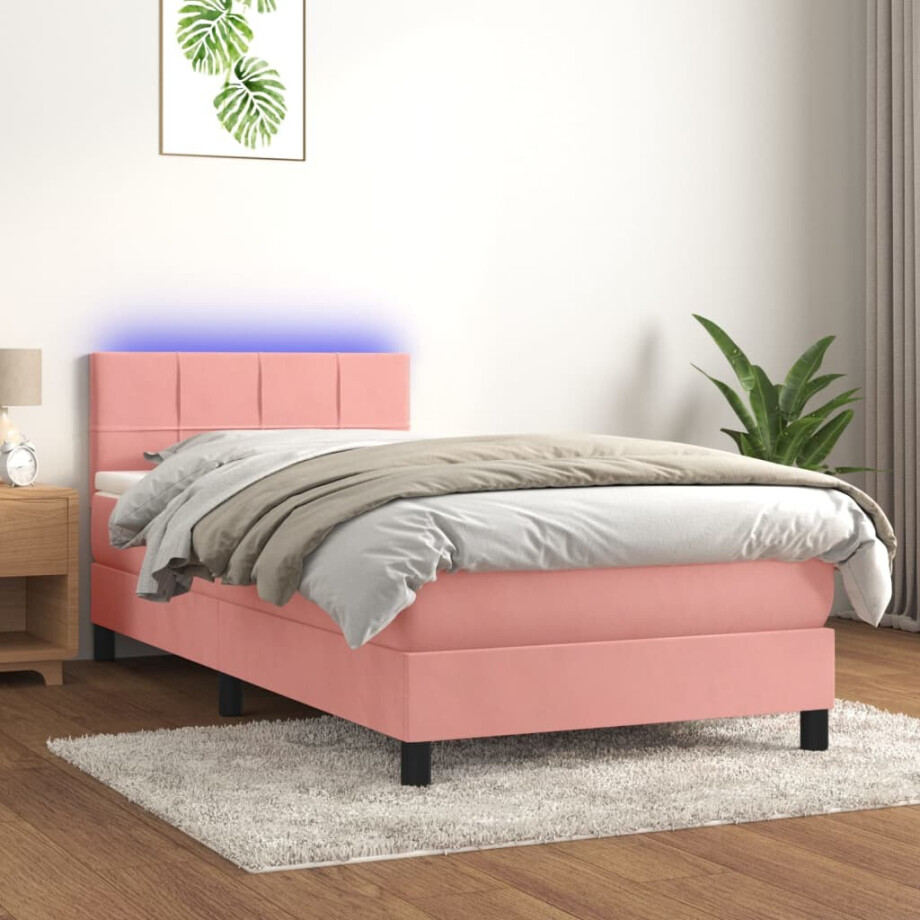vidaXL Boxspring met matras en LED fluweel roze 80x200 cm vidaXL Boxspring met matras en LED fluweel roze 80x200 cm afbeelding 1